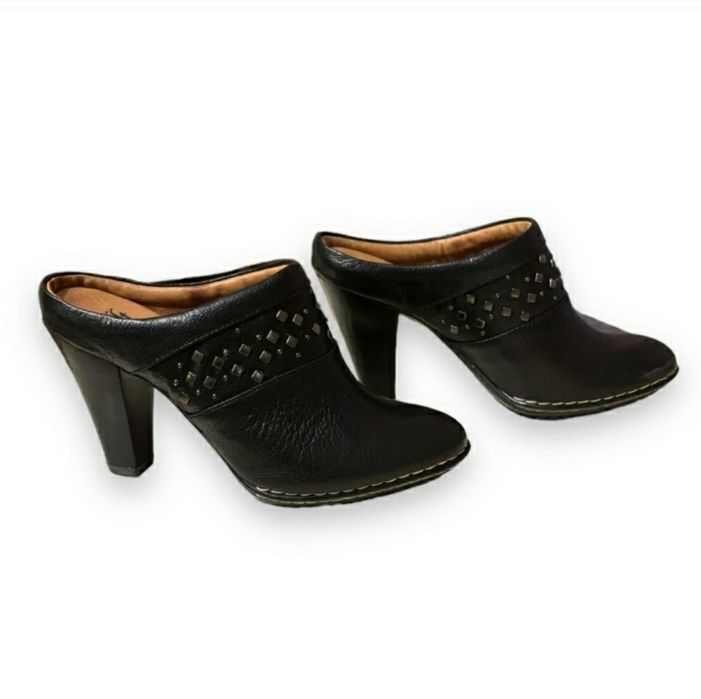 SOFFT Black Leather Heeled Mules Silver Stud Design - Picture 4 of 7